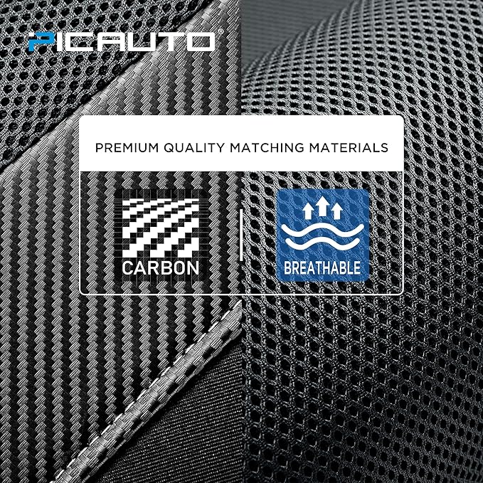 PIC AUTO High Back Front Car Seat Covers - Sports Carbon Fiber Mesh Design, Universal Fit, Airbag Compatible (Gray)