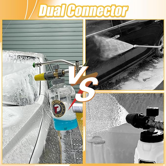 Tool Daily Foam Cannon for Pressure Washer with Dual Connector Accessory, Adjustable Soap Cannon with M22-14 and 1/4” Quick Connect Fittings, Additional Orifice Nozzle 1.1mm, 1.5 Liter