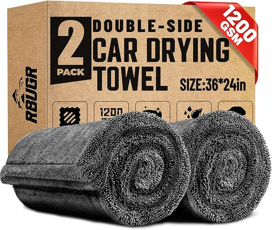 Microfiber Towels for Cars, 2 Pack 1200GSM Car Drying Towel(24″x 36″), Dual Sided Drying Towels Car Detailing, Ultra Absorbent Car Cleaning Towel, No Streak, No Scratch, No Water Spots