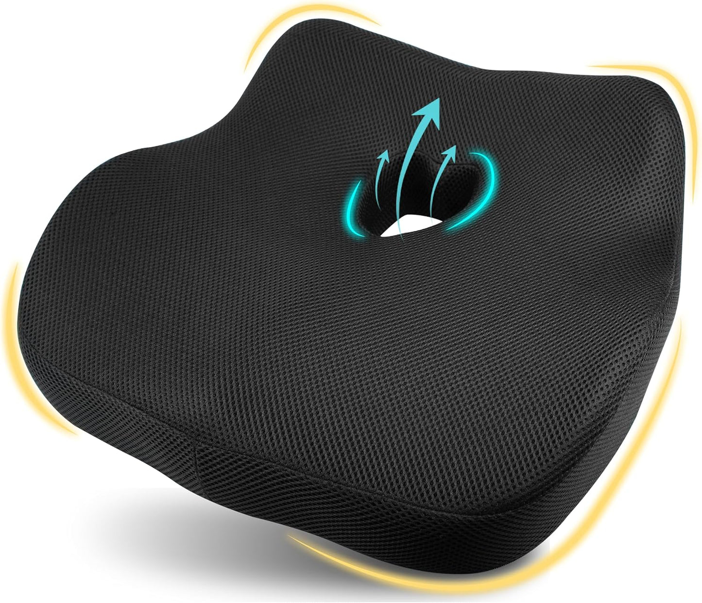 Car Seat Cushion, Ergonomic Memory Foam Car Cushion for Sciatica Pain Relief, Larger Driving Seat Pillow for Short Drivers on Long Drives - Butt Pillow for Truck, Office, Wheelchair - Classic Black