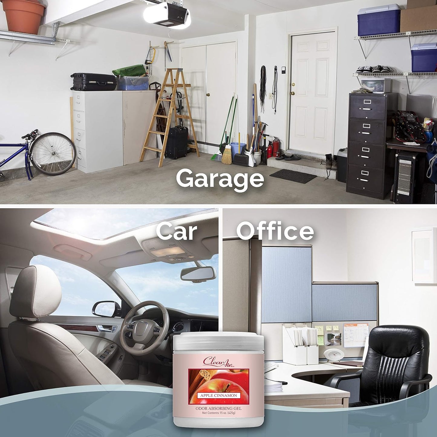 Clear Air Odor Absorber Gel - 15 oz, Pack of 2 - Air Freshener Absorbs and Eliminates Odors in Bathrooms, Cars, Boats, RVs and Pet Areas - Made with Essential Oils - Apple Cinnamon Scent