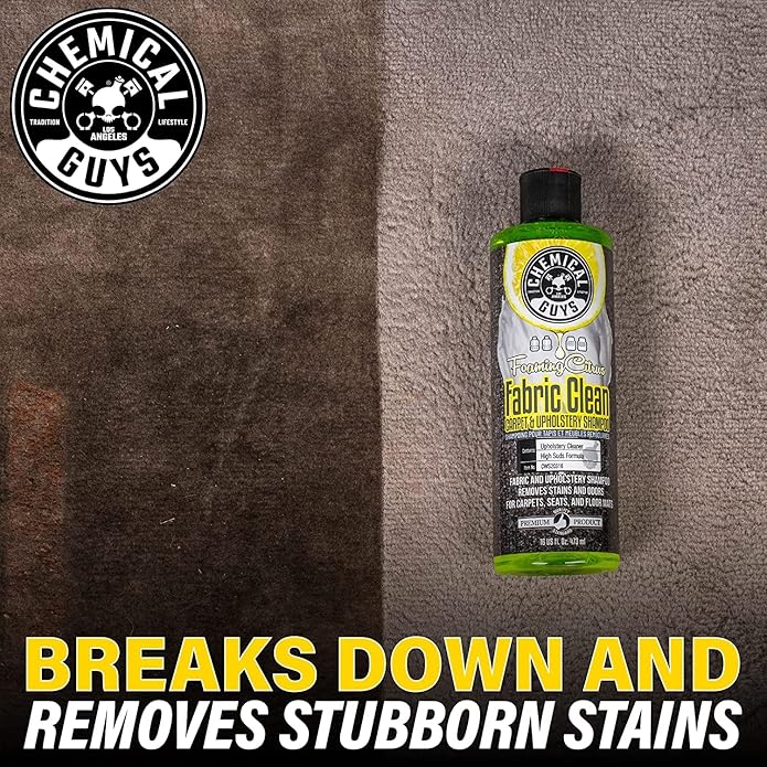 Chemical Guys Foaming Citrus Fabric Clean and Drill Brush Kit - High Foaming Stain and Odor Remover for Car Carpets, Upholstery, and Floor Mats, Deep Cleans and Deodorizes, Citrus Scent - 16 oz
