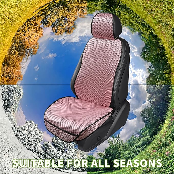 Auto Newer Car Seat Cover,Breathable Front Car Seat Cushion,Comfortable Car Seat Protector,Anti-Slip and Full Wrap Driver Car Seat Protector with Storage Pocket,Universal All Seasons(Pink,2PCS)