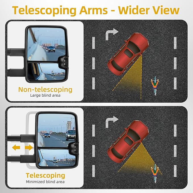 DWVO Towing Mirrors Compatible with Sierra Silverado 1500 2500, 1999-2002 GMC Yukon XL, Adjusted Glass Heated Power Turn Signal Light Backup Lamp Telescoping Chrome