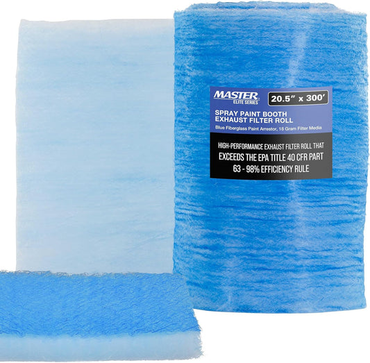 Master Elite Premium Paint Spray Booth Exhaust Filter Roll, 20.5" x 300' - 18 Gram Heavy-Duty Fiberglass Paint Arrestor - Captures Traps Overspray Paint Particles in Auto Car Autobody Refinish Booths