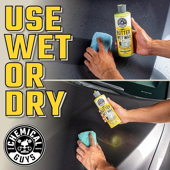 Chemical Guys Butter Wet Wax - Deep Wet Shine Car Wax for Cars, Trucks, SUVs, RVs, and More, Easy On/Off Liquid Formula, Banana Scent - 16 oz