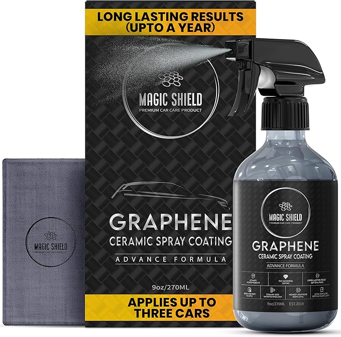 Graphene Ceramic Spray Coating - LAST SO LONG! Quick & Easy for Cars, Motorcycles, Boats & More - Professional-Grade Sealant for Maximum Gloss & Shine - Waterless Wash & Wax - 9oz Bottle