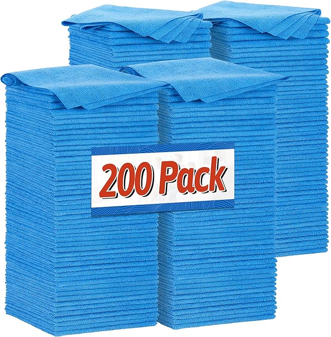 FIXSMITH Shop Towels, Microfiber Cleaning Cloth Bulk, 200 Pack Microfiber Towels for Cars, All-Purpose Absorbent Cleaning Rags, Dust Cloth for Automotive, Mechanic, Garage, Bar, 11.5 x 11.5 inch