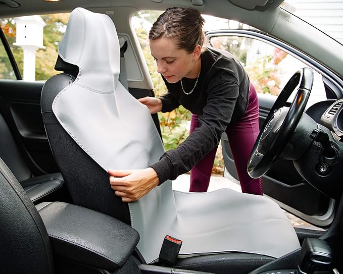 Gorla Gear Gray Premium Universal Fit Waterproof Stain Resistant Grey Car Seat Cover Neoprene Non-Slip Bucket Seat Dog Sweat Proof Protector Save Your Leather Cloth Seats Van Truck Auto SUV Sedan