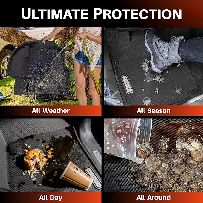 BaseLayer Elite Floor Mats for Ford F250/350 Super Duty Crew Cab & Super Cab (2017-2024) - Made in USA – Precision Fit Heavy Duty All-Weather Mats - Fits King Ranch, Platinum, Limited Front (Red Logo)