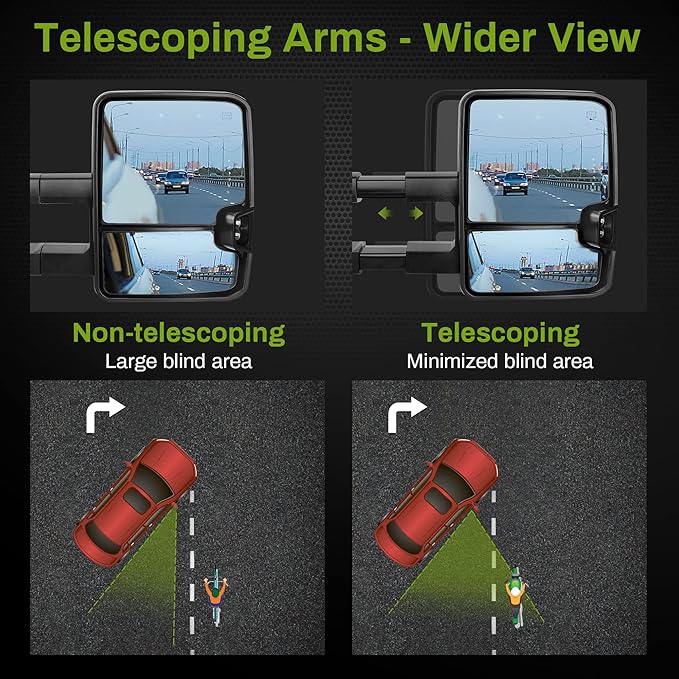 AUTOSAVER88 Towing Mirrors Compatible with 2014-2018 Chevy Silverado GMC Sierra 1500, 2015-2018 Silverado/Sierra 2500HD 3500HD Pickup, Tow Mirrors with Power Heated Turn Signal Light LH+RH Side Pair
