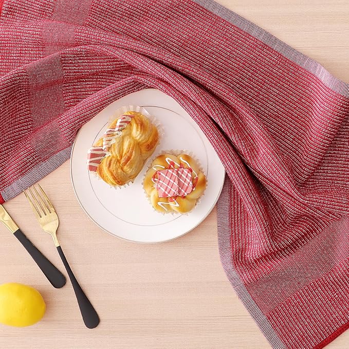 Homaxy Premium Kitchen Towels(18”x 28”, 6 Pack), Large Cotton Kitchen Hand Towels, Flat and Terry Dish Towels, 380 GSM Highly Absorbent Tea Towel Set with Hanging Loop, Red