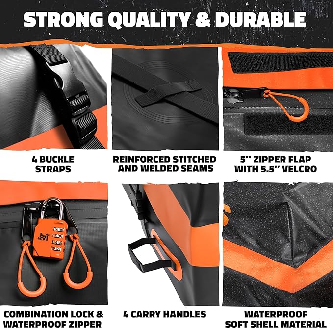 Mockins 30 Cu.Ft. All-Weather Rooftop Cargo Carrier Bag | 60"x43"x20" Soft-Shell Vinyl Car Top Carrier Without Roof Rack | Roof Cargo Bag for Top of Car, SUV, Truck & Large Vehicles w/Accessories