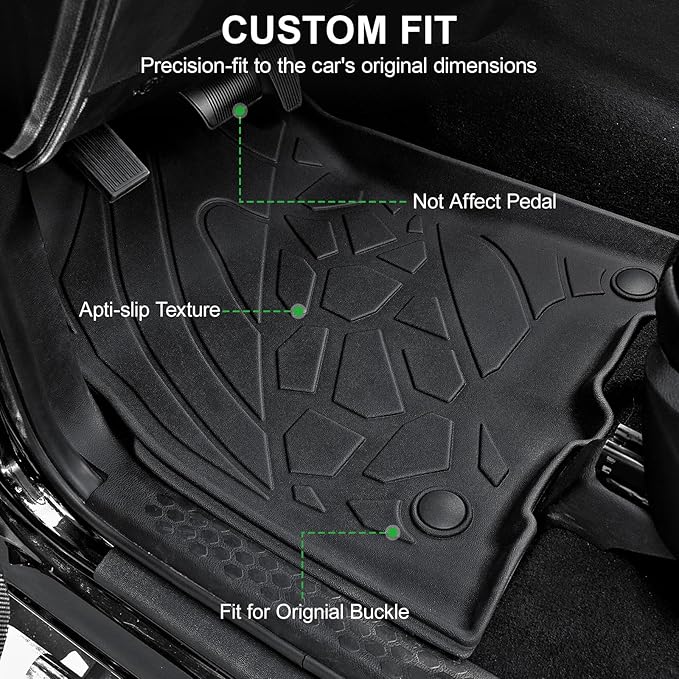 Floor Mats Fit for 2013-2018 Dodge Ram 1500/2500/3500 Crew Cab & 2019-2024 Dodge Ram 1500 (Only Classic Body) Crew Cab All Weather TPE Car Liner, & Door Sill Guards Accessories