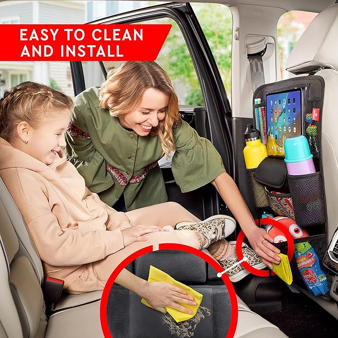 Helteko Car Seat Organizer, Ultra Version Kids Backseat Car Organizers and Storage, Waterproof Back Seat Protector Kick Mats with Tablet Holder 12" Car Accessories Interior, Gray, 1 Pack