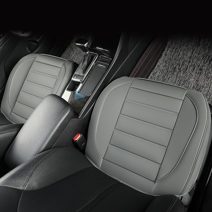 2 Pack Leather Front Car Seat Covers,Bottom Seat Covers for Cars,Driver Car Seat Cover,Luxury Seat Protectors,Waterproof,Anti-Slip,Full Wrap,for Most Vehicles,Sedan,Truck,SUV(Grey)