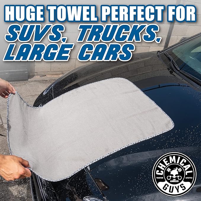 Chemical Guys Waffle Weave Gray Matter Microfiber Drying Towel - 25" x 36", 70/30 Blend with Silk Edging for Scratch-Free Car Drying, Ultra Absorbent and Safe for All Surfaces