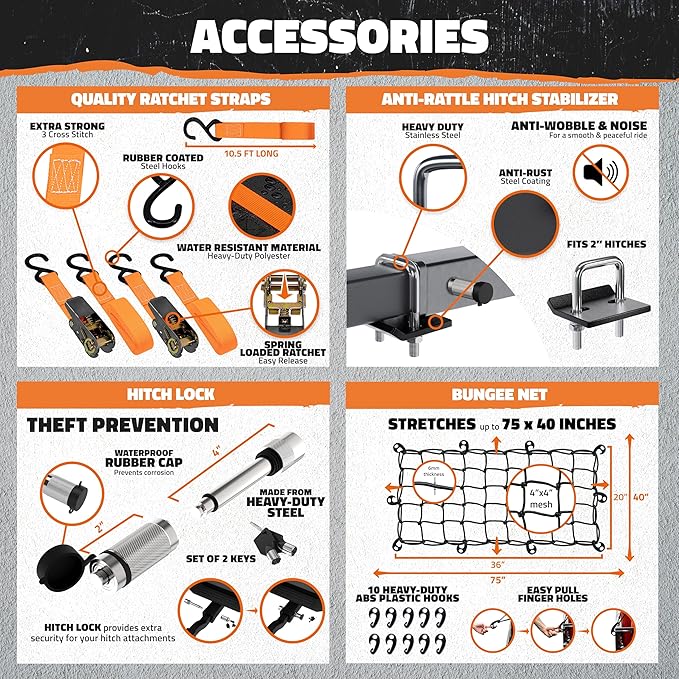 Mockins 60"x20"x6" Folding Trailer Hitch Cargo Carrier w/License Plate Holder, Rear Lights & More | 500Lbs. Cap Cargo Carrier Hitch Mount Basket | Weatherproof Luggage Rack for SUV, Car, Truck & RV