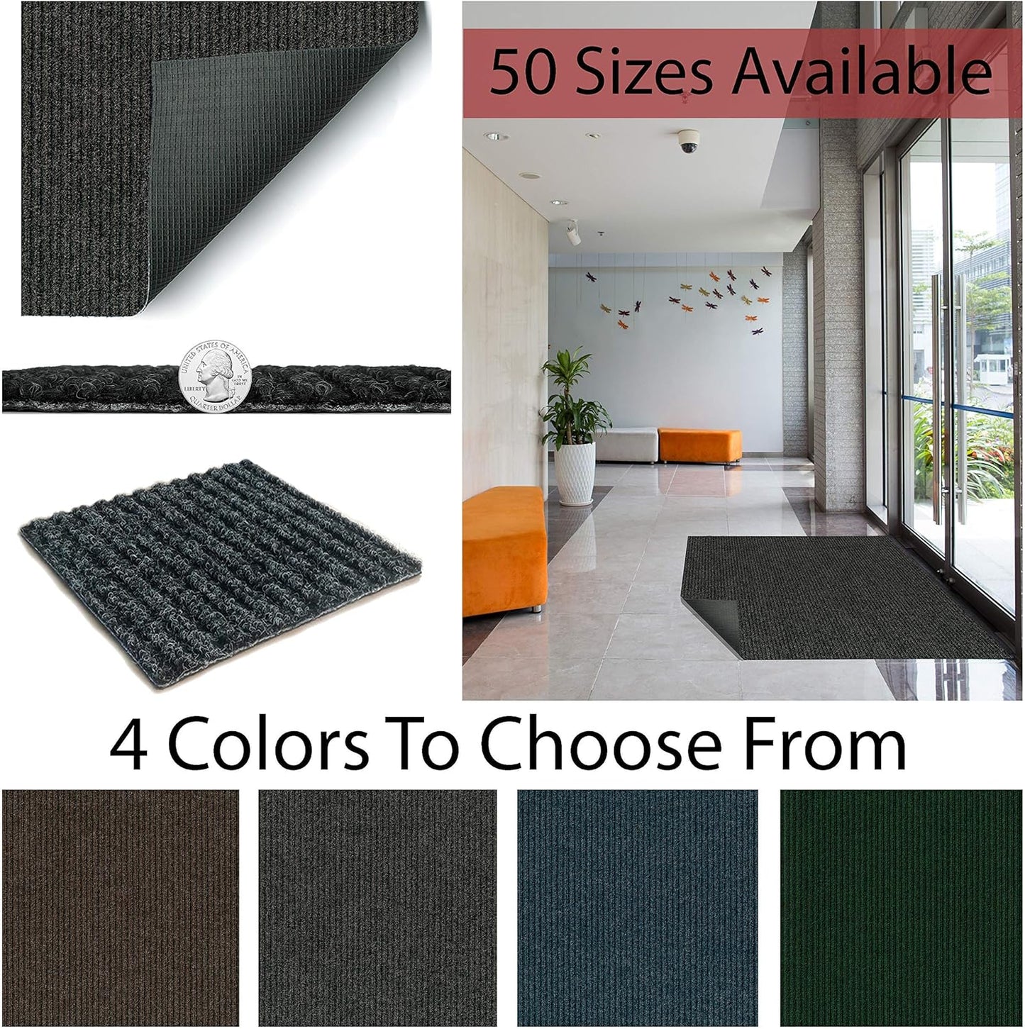 KOECKRITZ Heavy Duty Durable All Weather Indoor/Outdoor Non Slip Entrance Mat Rugs and Runners for Office Business Building Home Garage Front Door (3' x 11', Charcoal)