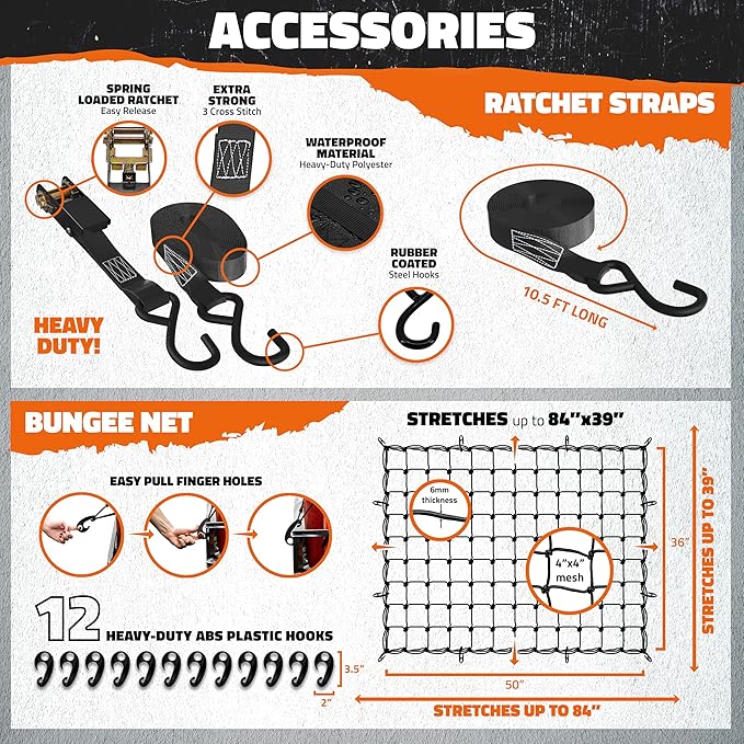 Mockins 84"x39"x6" XL Extendable Roof Rack Cargo Carrier for Top of Vehicle Storage | 250 Lbs. Capacity Weatherproof Steel Heavy Duty Roof Rack Basket | Rooftop Cargo Carrier Basket w/Straps & Net