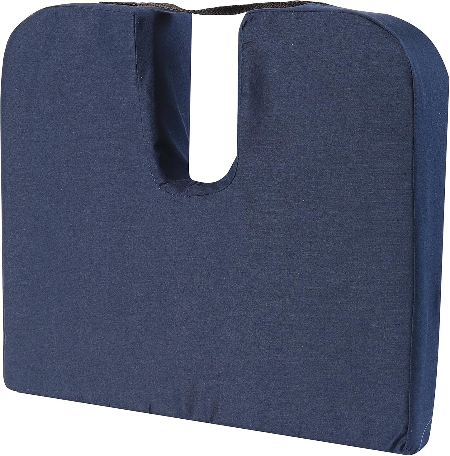 DMI Sloping Back Foam Seat Cushion for Coccyx Pain Relief, For Use with Chairs and Wheelchairs, With Cover, FSA HSA Eligible, 16 x 18 x 2 – 4 Inches, Navy.