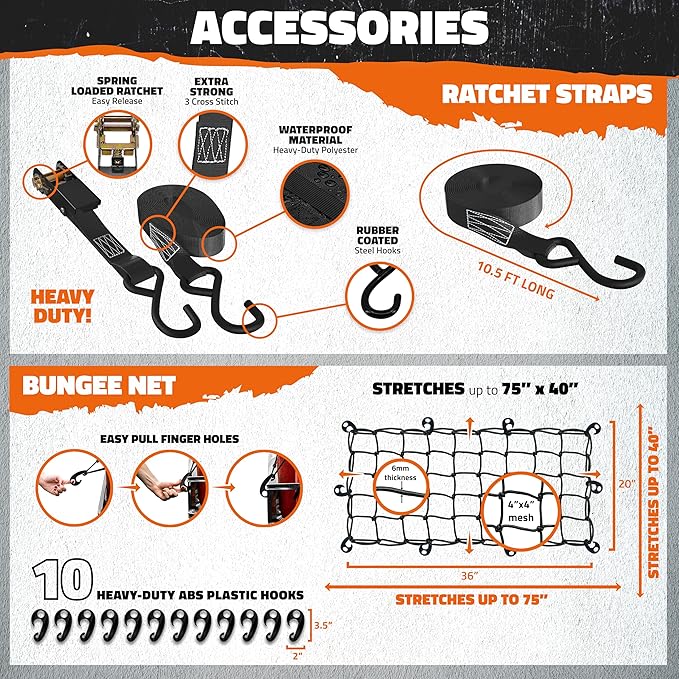 Mockins 50"x36"x4.5" Extendable Roof Rack Cargo Carrier for Top of Vehicle | 250 Lbs. Cap Weatherproof Steel Car Rooftop Cargo Carrier Basket | Heavy Duty Roof Rack Basket Set w/Straps & Bungee Net