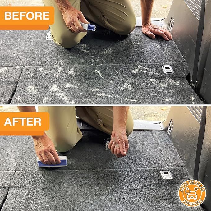 FurDozer Pet Hair Remover & Auto Detailing Tools - Cat & Dog Hair Remover for Carpets, Car Interiors, Couches, Bedding, & Pet Furniture (Purple, X3 MINI - 3.5" Long)